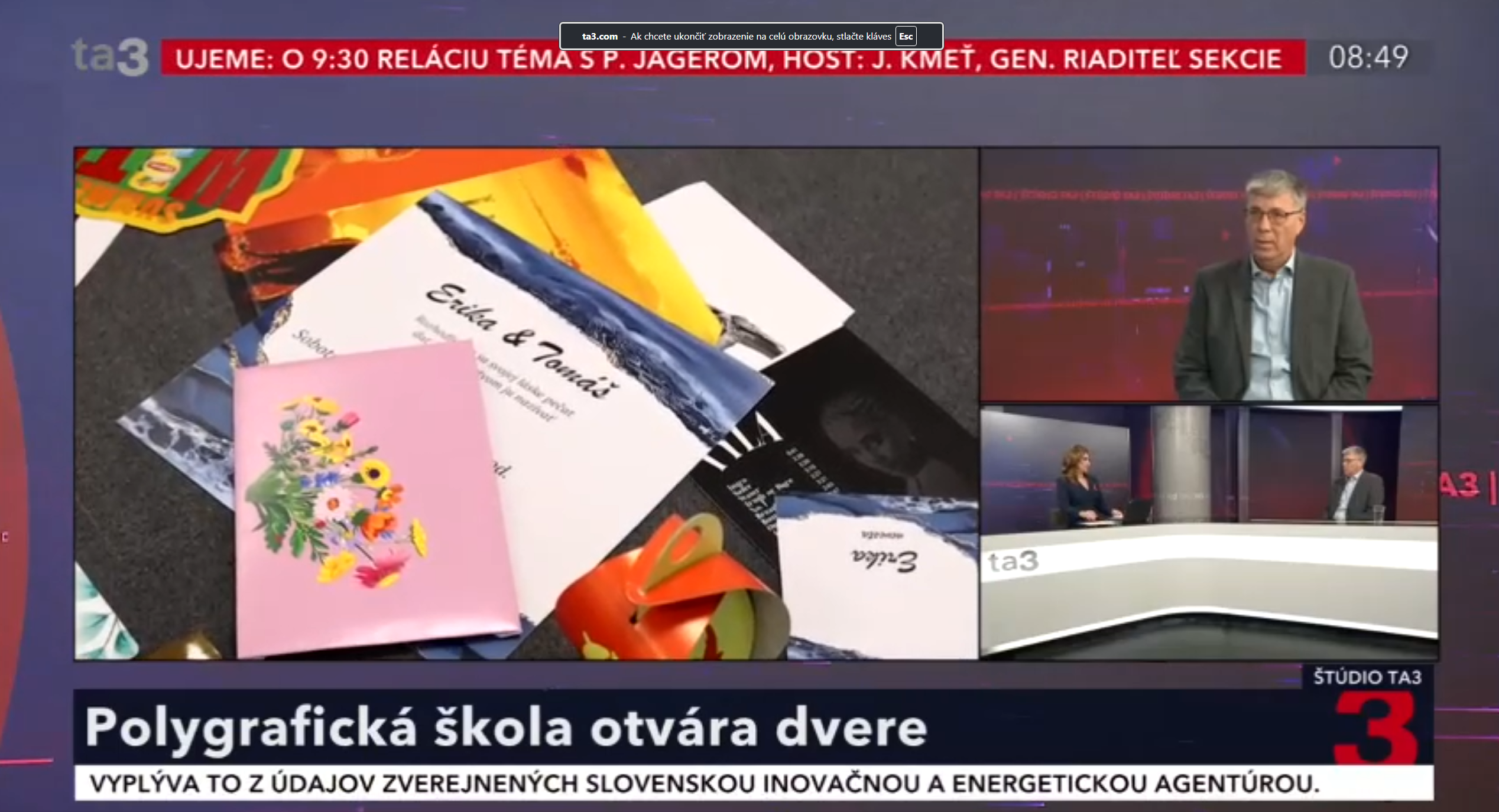 Reportáž na TA3 s pánom riaditeľom SOŠ polygrafickej